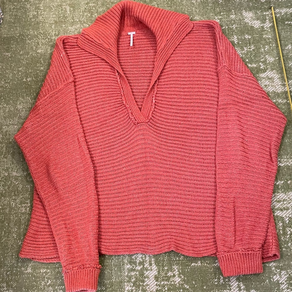 Free People Rust Sweater V Neck L